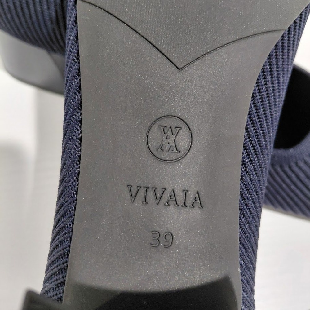 Vivaia Melody 2.0 Navy Blue Ribbed Knit Square Toe Block Heel Pumps Size 39 - Picture 3 of 11